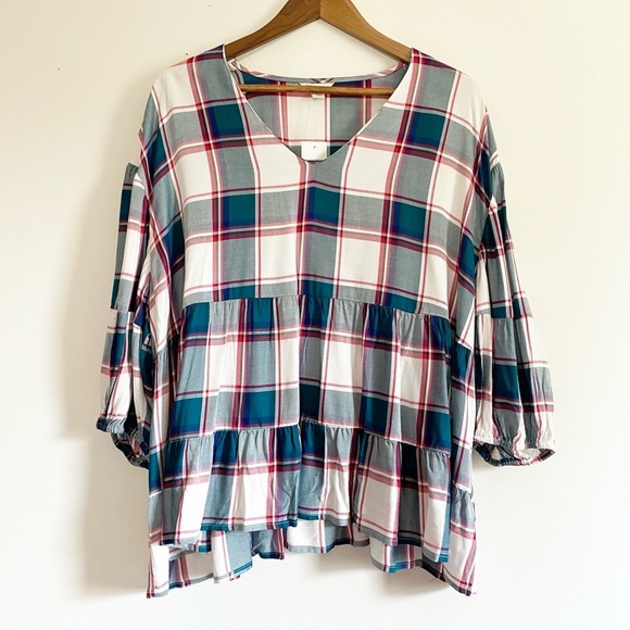 Cato Tops - NWT Cato Plaid Tiered Top Size Large